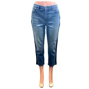 Chicos Cropped Mid Rise Denim Side Trim Blue Jeans So Slimming Girlfriend Slim 1